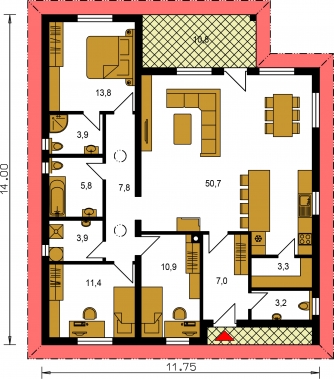Grundriss des Erdgeschosses - BUNGALOW 196